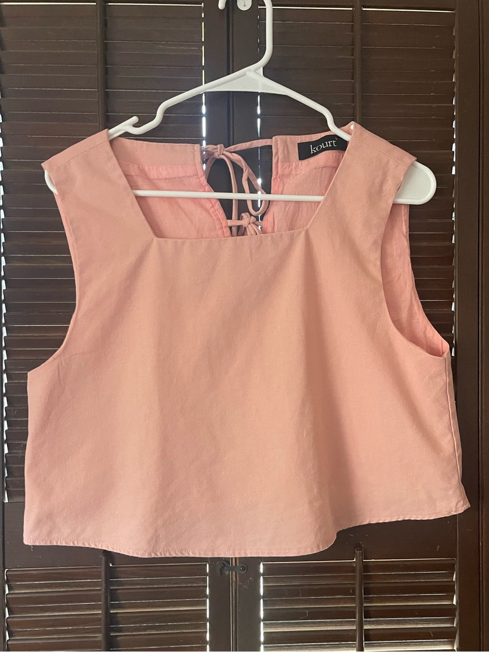 Kourt Dusty Pink Square-Neck Crop Boxy Top Back Tie Linen Blend Large